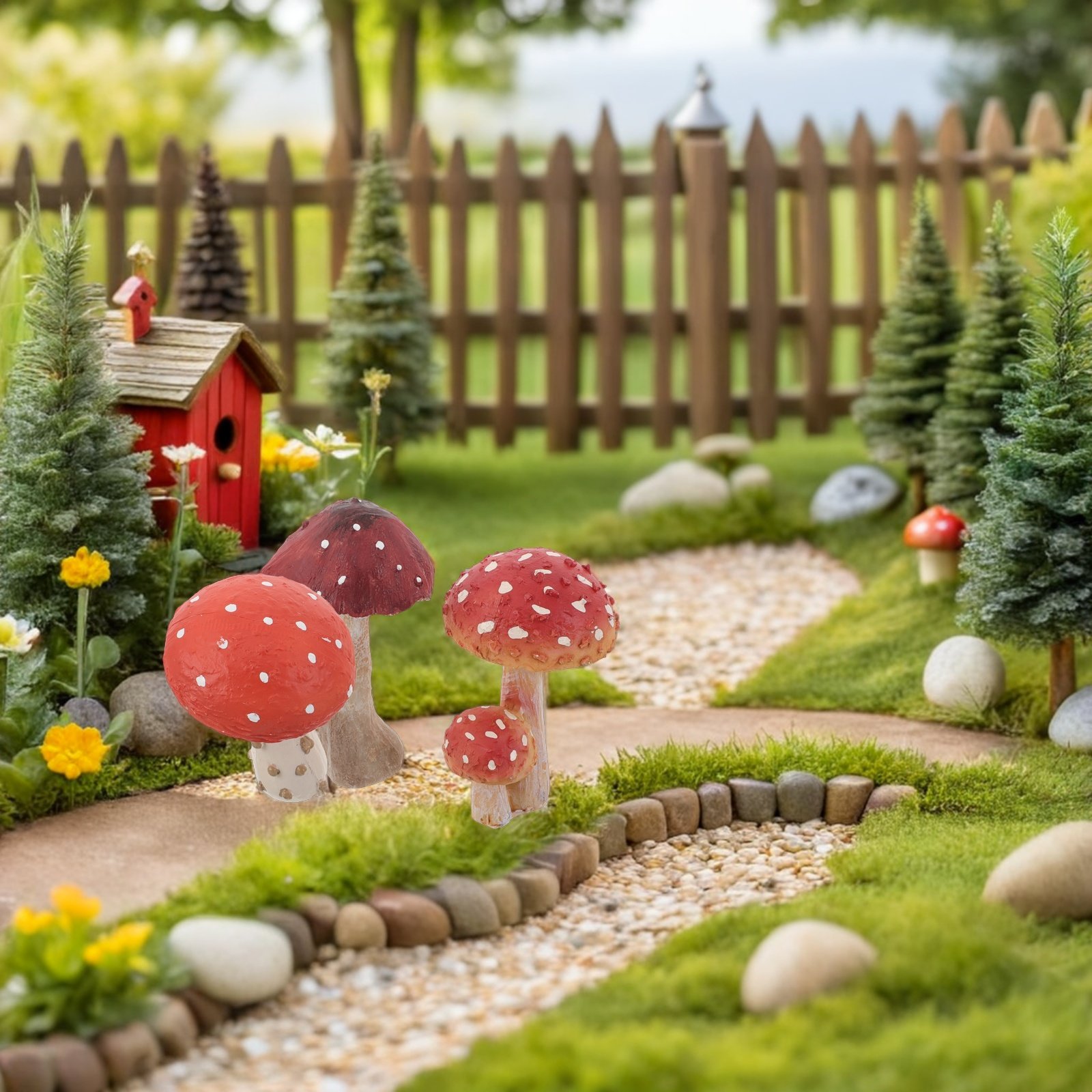 Bonsai Garden Set Up - 3 Buah Patung Taman Jamur Resin
