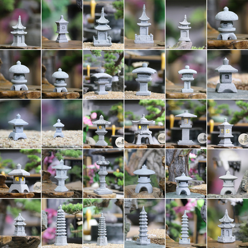 Bonsai Garden In Japan - Ornamen Menara Paviliun Batu Pasir Miniatur